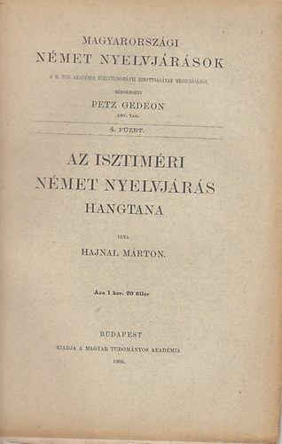 Hajnal Mrton - Az isztimri nmet nyelvjrs hangtana