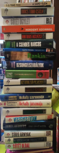 T.O. Teas, David Lindsey, Charles Henderson, Robert Ludlum, Lawrence Sanders, L. Preston D.-Child, James Herbert, Jeffrey Archer, Michael Ridpath, Agatha Christie Tbb szerz - 20 db krimi m: Stt oldal+ A tizenegyedik parancsolat+Sr rnyak+Senki sem h hozzd+Veszlyes futam+