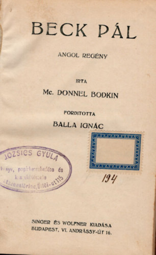 Balla Ign�c Mc. Donnel Bodkin - Beck P�l