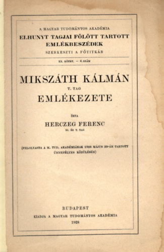 Herczeg Ferenc - Mikszáth Kálmán emlékezete