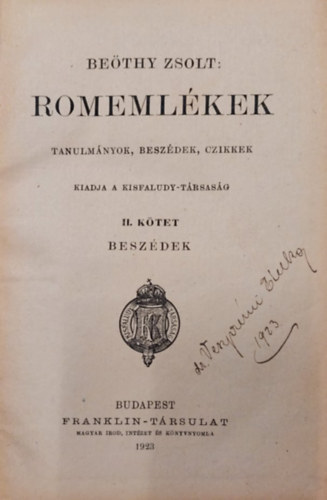 Bethy Lszl - Romemlkek II. ktet - Tanulmnyok, beszdek, czikkek