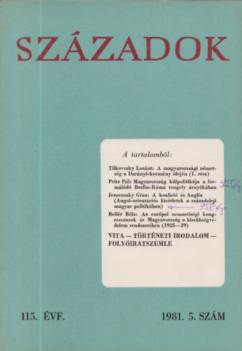 Szzadok 115. vf. 1981. 5. szm