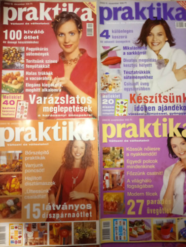 4 db. Praktika Magazin - 2002.szept. - 9. szám, 2002.okt. 10. szám, 2002.nov. 11. szám, 2002.dec. 12. szám (szabás-varrás-kötés-hobby-lakásdivat-kézimunka)