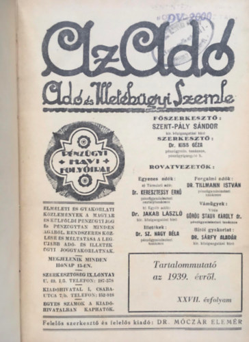Az ad - Ad s Illetkgyi Szemle - 1939 (XXVII. vf.)