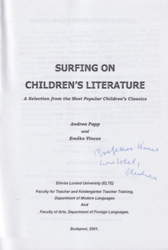 Vincze Emke Papp Andrea - Surfing on English Children's Literature - Dediklt
