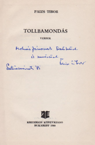 Paizs Tibor - Tollbamonds (Dediklt)