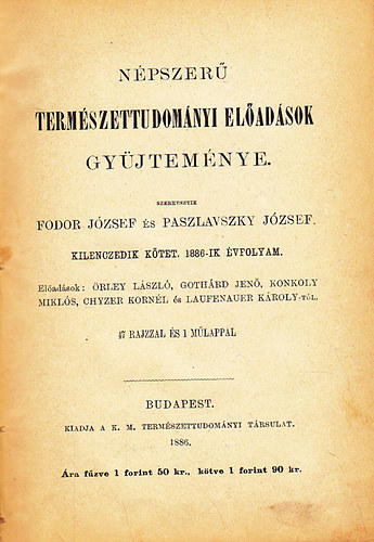 Népszerű természettudományi előadások gyűjteménye 9. kötet (1886.)