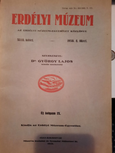 Dr. Gy�rgy Lajos - Erd�lyi M�zeum 1938. 4. f�zet