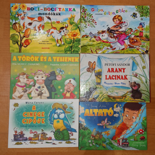 Mricz Zsigmond, Petfi Sndor, Jzsef Attila Mra Ferenc - 6 db klasszikus leporello kisgyerekeknek: Boci-boci tarka; Glya, glya, gilice; A ciinege cipje; Altat, Arany Lacinak, A trkk s a tehenek