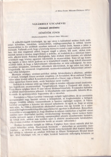 D�m�t�r J�nos - V�s�rhely utcanevei ( T�rt�neti �ttekint�s) k�l�nlenyomat