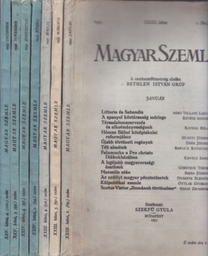 Bethlen Istvn grf - 7 db Magyar Szemle: 1935/janur+mrcius+prilis+jnius+augusztus+november+december
