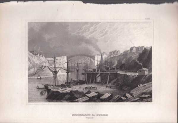 Sunderland in Durham (Sunderland kikötőváros, Durham megye, Anglia, Európa) (16x23,5 cm méretű eredeti acélmetszet, 1856-ból)