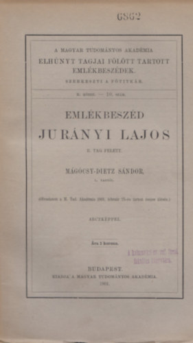 Mgcsy-Dietz Sndor - Emlkbeszd Jurnyi Lajos r. tag felett - X. ktet 10. szm