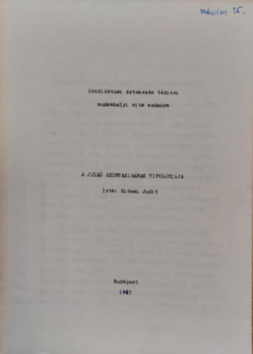 Hidasi Judit - A jelző szintaxisának tipológiája (Különlenyomat)