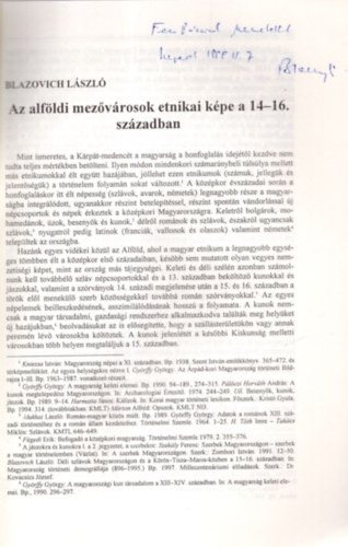 Az alfldi mezvrosok etnikai kpe a 14-16. szzadban - Klnlenyomat