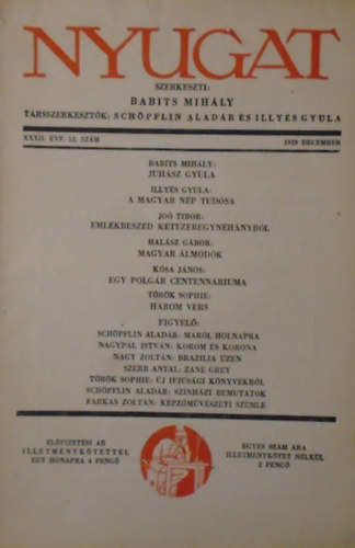 Babits Mih�ly  (szerk.) - Nyugat XXXII. �vfolyam 12. sz�m
