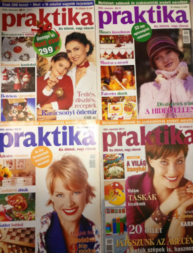 4 db. Praktika Magazin - 2003.szept. - 9. szám, 2003.okt. 10. szám, 2003.nov. 11. szám, 2003.dec. 12. szám (szabás-varrás-kötés-hobby-lakásdivat-kézimunka)
