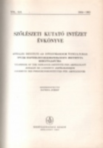 Katona Jzsef - A Szlszeti Kutat Intzet vknyve. Vol. XII. 1958-1962.