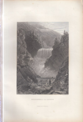 Stuibenfall vízesés látképe - eredeti litográfia (metszet)