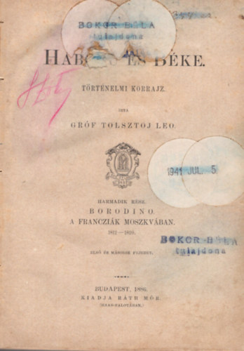 A. Tolsztoj - Hbor s bke ( Csak a III. ktete )
