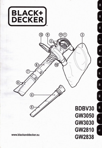 Nincs feltüntetve - Black + Decker BDBV30, GW3050, GW3030, GW2810, GW2838 használati utasítás