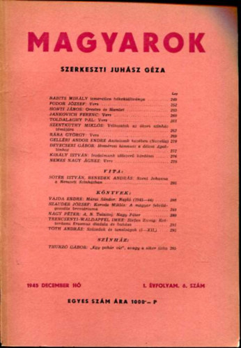 Juhsz Gza  (szerk.) - Magyarok 1945 december h I. vfolyam 6. szm