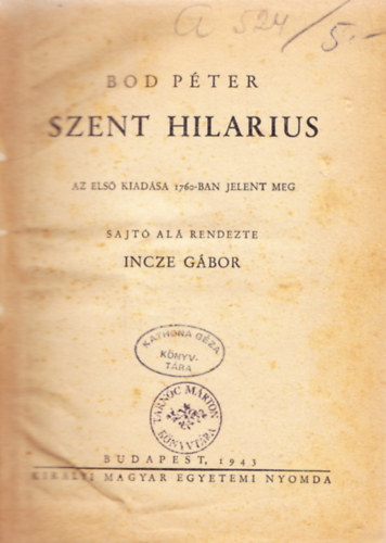 Bod P�ter - Szent Hilarius
