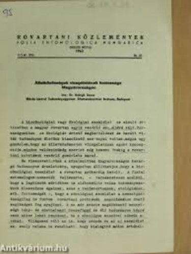 Dr. Sos rpd  (szerk) - Rovartani kzlemnyek 1952(1-8. szm, gpelt)