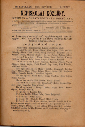 Farkas Imre Kecskemthy Lszl - Npiskolai kzlny III. vfolyam 1890. oktber ( Nevels- s Oktatsgyi havi folyirat )