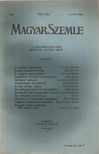 Bethlen Istvn grf - Magyar Szemle 1937. jnius XXX. ktet 2. (118) szm