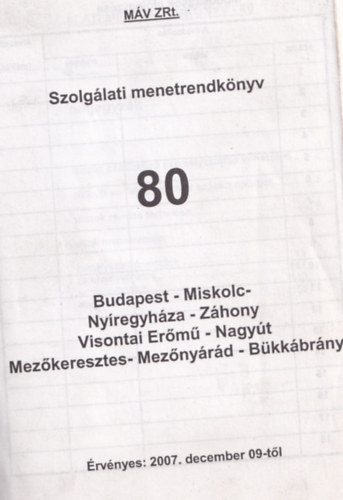 Szolgálati menetrendkönyv 1a-c. - Budapeseti összekötő vonalak