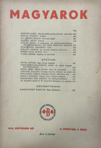 Juhász Géza (szerk.) - Magyarok - 1946 Szeptember - II. Évfolyam 9. szám