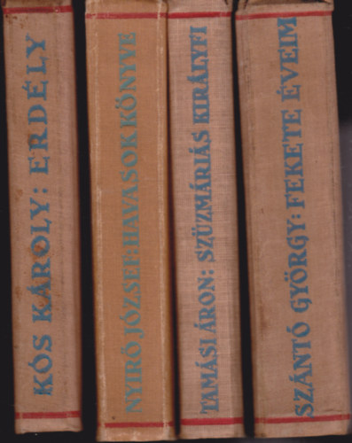 Erdélyi Szépmíves Céh 8 db kötete: Áprily:Láthatatlan írás + Asztalos:Elmiondja János + Erdélyi Helikon Antológia + Kádár:A fekete bárány + Kós:Erdély + Nyírő:Havasok könyve + Tamási:Szűzmáriás királyfi + Szántó:Fekete é