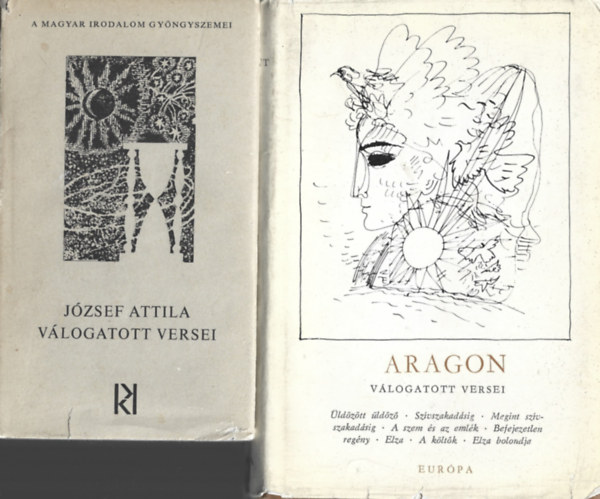 2 db k�nyv, J�zsef Attila v�logatott versei, Aragon v�logatott versei