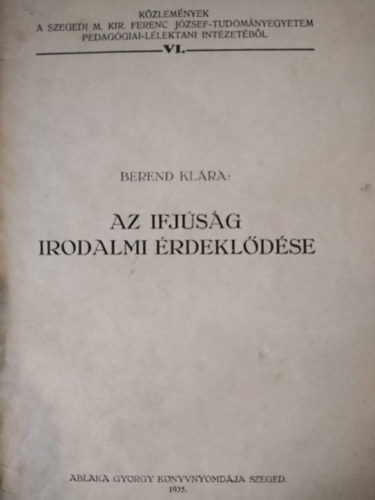 Berend Kl�ra - Az Ifj�s�g irodalmi �rdekl�d�se