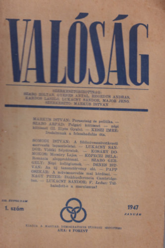 Gyenes Antal, Kardos L�szl� Szab� Zolt�n - Val�s�g 1947 janu�r III. �vf. 1. sz�m