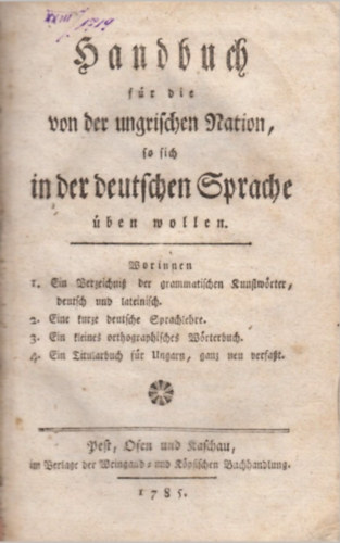 Nincs feltntetve - Handbuch fr die von der ungrischen Nation so sich in der deutschen Sprache ben wollen