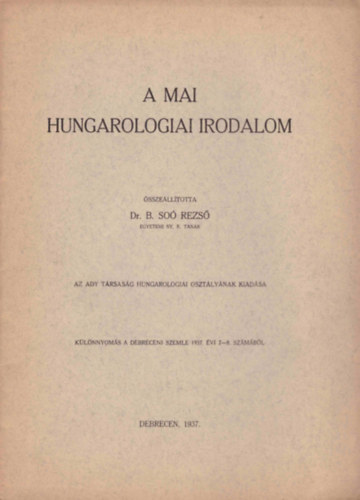 So Rezs - A mai hungarologiai irodalom