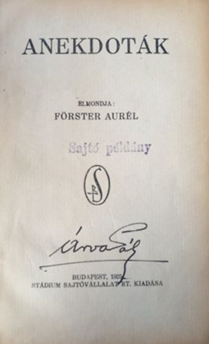 Fröster Aurél - Anekdoták