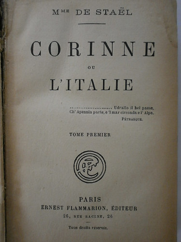 Madame De Stael - Corinne ou l'Italie