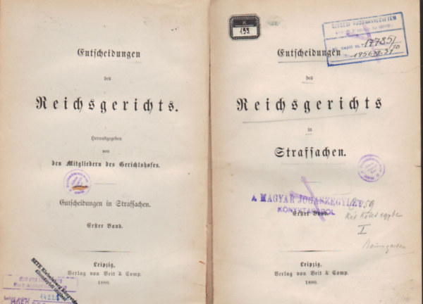 Entscheidungen des Reichsgerichts in Strassachen- Nmet nyelv 8 ktet ( 4 ktetben )