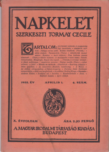 Tormay Cecile  (Szerk.) - Napkelet X. vf. 1932. prilis 4. szm