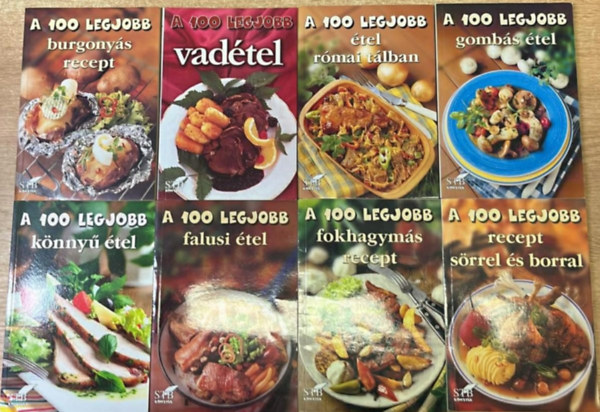 Tor� Elza  ( szerk.) - 8 darab szak�csk�nyv a 100 legjobb: S�rrel �s borral - Fokhagym�s recept - Falusi �tel - K�nny� �tel - Gomb�s �tel - R�mai t�lban - Vad�tel - Burgony�s recept