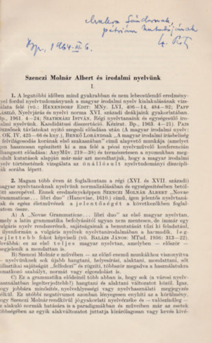 Szathm�ri Istv�n - Szenczi Moln�r Albert �s irodalmi nyelv�nk (Dedik�lt)