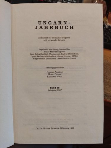 Georg Stadtm�ller - Ungarn-Jahrbuch Band 15 - Jahrgang 1987 - Zeitschrift f�r die Kunde Ungarns und verwandte Gebiete