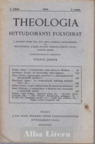 Ivnyi Jnos  (szerk) - Theologia hittudomnyi folyirat I. ktet 1934. 2. szm