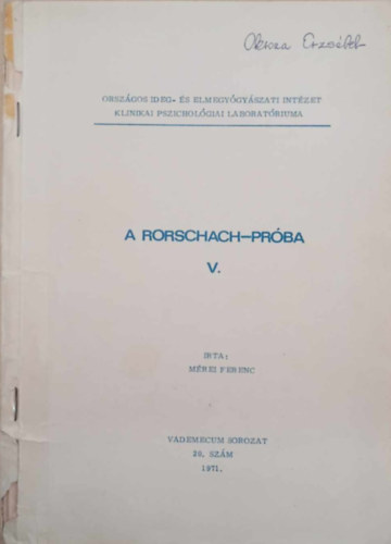 Mrei Ferenc - A Rorschach-prba V. kzirat