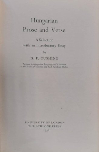 G. F. Cushing - Hungarian Prose and Verse