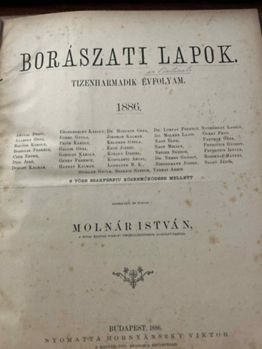 Moln�r Istv�n - Bor�szati lapok 1886 Tizenharmadik �vfolyam egybek�tve