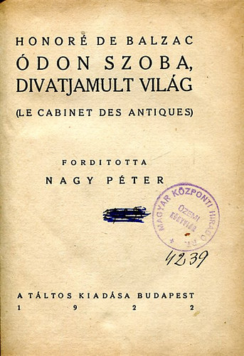 Honor� de Balzac - �don szoba, divatjamult vil�g